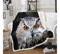 Tbrand Owl Sherpa Blanket 3D Animal Pattern Fleece Throw Blanket for Sofa Couch Bed Cute Owl Bird Decor Plush Blanket Wildlife Style Warm Fuzzy Blanket Single 50"x60"