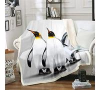 Tbrand Penguin Fleece Throw Blanket For Sofa Couch & Bed - Funny Animal Printed Plush Sherpa Blanket - Decorative Cute Polar Animal - Black & White - Warm Fuzzy - Double - 60"X79"