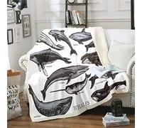 Whale Fleece Throw Blanket for Sofa Couch Bed - Ocean Marine Theme Plush, Sherpa, Single 50"x60"