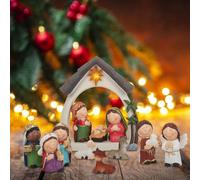 TBRFP Christmas Nativity Set LED Light Up, Resin Manger & 12 Figurines | Resin Christmas Crib Nativity Scene with LED Star Light & Stable - Perfect Tabletop Decor or Religious Gift for Family