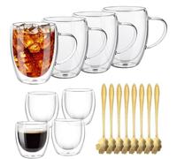 TBRFP Double Walled Glass Coffee Cups and Mugs,4x350ml & 4x80ml Heat Resistant Cappuccino Latte Macchiato Glasses Cups,Clear Borosilicate Glass Cup for Hot Drinks Tea Milk Juice Ice Cream
