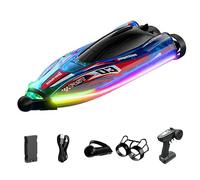 TBRICKFUNR RC Boat for Adults, 2.4G Dual-Motor Impact-Resistant Waterproof High-Speed RC Racing Boat Model with Multicolor Lights for Lakes/Pools/Ponds, Collectible Gift for Summer Outdoor Adventure