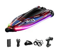 TBRICKFUNR RC Boat for Adults, 2.4G Dual-Motor Impact-Resistant Waterproof High-Speed RC Racing Boat Model with Multicolor Lights for Lakes/Pools/Ponds, Collectible Gift for Summer Outdoor Adventure