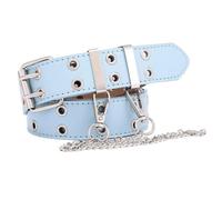 TBSCWYF Double Grommet Belt, Faux PU Leather Punk Belt Adjustable Goth Womens Belts Double Hole Eyelet Belt with Detachable Metal Chain Jeans Belt for Women Girls Halloween Belt (Gift Box Include)