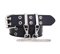 TBSCWYF Double Grommet Belt, Faux PU Leather Punk Belt Adjustable Goth Womens Belts Double Hole Eyelet Belt with Detachable Metal Chain Jeans Belt for Women Girls Halloween Belt (Gift Box Include)