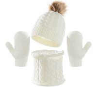 TBSCWYF Kids Winter Hat Scarf Gloves Set Baby Toddler Knit Beanie Neck Warmer Gaiter Gloves 3PC Pom Stripe Caps for Boys Girls Children Kids Warm Scarf Hat Gloves Boys Girls Knitted BeanieHat White