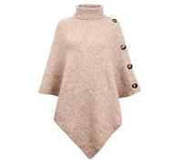 TBSCWYF Ladies Poncho High Collar Shawls with Buttons Elegant Knitted Cape for Women Womens Cape Shawl Wrap Long Knitted Sweater Folded Roll Neck Button Jumper Ladies Poncho Top One Size Apricot