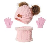TBSCWYF Warm Knitted Beanie Hat Scarf Set for Kids Winter Thicken Fleece Thermal Knitted Hat Neck Warmer Set for Kids Children Boys Girls Winter Accessories Sets Kids Knitted Beanie Hat