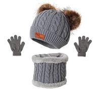 TBSCWYF Warm Knitted Beanie Hat Scarf Set for Kids Winter Thicken Fleece Thermal Knitted Hat Neck Warmer Set for Kids Children Boys Girls Winter Accessories Sets Kids Knitted Beanie Hat