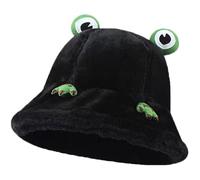 TBSCWYF Winter Faux Fur Furry Bucket Hat Fluffy Fuzzy Warm Hat Plush Fisherman Hat for Women Teens Girls Frog Bucket Hat Cute Cotton Bucket Sun Hat Wide Brim Fisherman Hat for Adult Women Girls Black