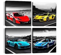 TBT Modern Car Wall Art 4PC Acrylic Canvas Prints, Unframed, Multi-colored, Multi-orientation, Waterproof, Perfect for Bedroom, Living Room, Home Office, Kitchen, Bathroom