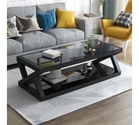 TBTBGXQ Modern Glass Top Coffee Table with Storage Shelf, Rectangle, Black Table Top and Base, 39.5" L x 24" W x 18" H