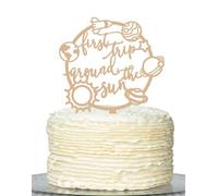 TBVCKHH First Trip around the sun Cake Topper, Boy and Girl 1st Space Birthday Party, Rustic Chic First Sweet Smash Birthday Decoration - Wooden