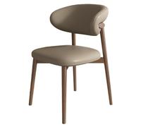 TBWFRD Mid-Century Modern Dining Chair, Armless, Ergonomic Back Support, Brown Faux Leather, Oak Wood Frame, 300 lbs Capacity, Indoor/Outdoor Use