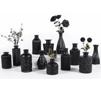 TBWIND 12pcs Glass Black Bud Vases Set, Small Vases for Flowers, Bud Vase for Centerpieces in Bulk, Mini Vintage Vase for Rustic Wedding Decorations, Office and Home Table Flower Décor