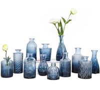 TBWIND 12pcs Glass Bud Vases Set, Small Vases for Flowers, Blue Bud Vase for Centerpieces in Bulk, Mini Vintage Vase for Rustic Wedding Decorations, Office and Home Table Flower Décor-Blue
