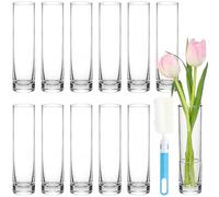 TBWIND 12pcs Glass Cylinder Bud Vases for Centerpieces, 7.5 Inch Clear Slim Flower Vases for Single Stems, Small Glass Vases in Bulk for Wedding Table Party Home Decor