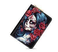 TBXOSTN Small Credit Card Holder Wallets for Women, RFID Blocking Slim Leather Card Case Wallet with Zipper Accordion Wallets, Sugar Skull Girl Rose, Fashions