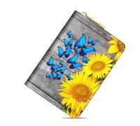 TBXOSTN Small Credit Card Holder Wallets for Womens, RFID Blocking Slim Leather Card Case Wallet with Zip Accordion Wallets, Sunflower and Blue Butterfly, Fashions