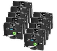 TBXwsofl 10PK 12mm White On Black Label Tape Compatible With Printer Models Standard Laminated Ribbon For Part Number TZ TZE-335