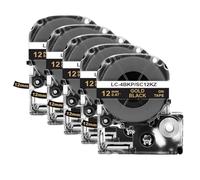TBXwsofl 2 5PK SS12KW 12mm Label Tape Replacement SS12KW 4WBN SC12YW Compatible With Printer Supplies LW 300 400 600P Label Maker(5PK Gold on Black)