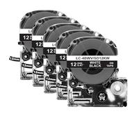 TBXwsofl 2 5PK SS12KW 12mm Label Tape Replacement SS12KW 4WBN SC12YW Compatible With Printer Supplies LW 300 400 600P Label Maker(5PK White on Black)