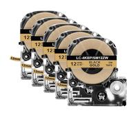 TBXwsofl 2 5PK SS12KW 12mm Label Tape Replacement SS12KW 4WBN SC12YW Compatible With Printer Supplies LW 300 400 600P Label Maker(5PK Black on Gold)