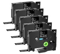 TBXwsofl 5 Pack White On Black Aze 335 Compatible Label Tape Laminated 12mm X 8m For Tze 335 Works With PTD410 PTD610 PTE300 Printer