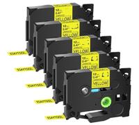 TBXwsofl 5PK Laminated Label Tape 12mm Compatible With Tze-611 621 631 641 651 Black On Yellow Cartridge For PT-1000 Printer And Similar Models