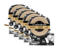 TBXwsofl 5PK SS12KW LK-4WBN 12mm Label Tape Compatible With Printer SS12KW ST12KW SC12RW SC12YW LW300 400 Labeller(5PK Black on Gold)