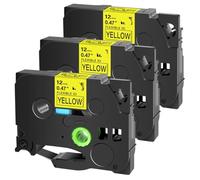 TBXwsofl Flexible ID Laminated Tapes 12mm Black On White Compatible With Tz Tze-FX231 FX631 FX131 For PT-1000 PT-E500 Label Maker(3PK Black on Yellow)