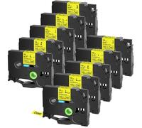 TBXwsofl Flexible ID Laminated Tapes 12mm Black On White Compatible With Tz Tze-FX231 FX631 FX131 For PT-1000 PT-E500 Label Maker(10PK Black on Yellow)