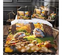 TBZXEEWOE Autumn Hedgehogs Quilt Cover 3D Print Machine Washable 3 Pieces Bed Set Hidden Zipper Comforter Cover Extra Soft Hypoallergenic for Adults Kids Teens Women Youth Single（135x200cm）