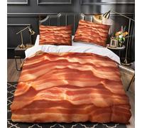 TBZXEEWOE Bacon Strips Quilt Cover 3D Design Printed Super Soft 3 Pcs Bedding Set Zipper Crispy Texture Comforter Cover Ultra Soft Washable for Kids Adults Women Teens Youth Boys Single（135x200cm）