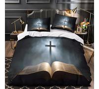TBZXEEWOE Bible Open Quilt Cover 3D Print Anti-allergic 3 Pieces Bed Set Hidden Zipper Religious Symbol Duvet Cover Luxury All Season for Adults Kids Teens Women Youth Teenagers Single（140x200cm）
