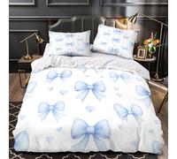 TBZXEEWOE Blue Bows Pattern Duvet Cover 3D Design Printed Anti-allergic 3 Pieces Bedding Set Zipper Quilt Cover Hotel Quality Wrinkle-Resistant for Adults Kids Women Teens Youth Single（135x200cm）