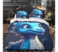 TBZXEEWOE Blue Dragon Comforter Cover 3D Design Printed Durable 3 Piece Bedding Set Zipper cartoon Cute Duvet Cover Ultra Soft Machine Washable for Kids Teens Adults Women Youth Single（135x200cm）