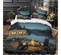 TBZXEEWOE Campfire Night Scene Duvet Cover 3D Design Printed Extra Soft 3 Pieces Bedding Set Zipper Quilt Cover Hotel Quality Washable for Adults Kids Women Teens Youth Boys Double（200x200cm）