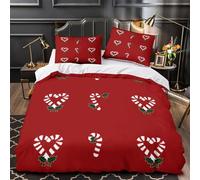 TBZXEEWOE Candy Cane Hearts Comforter Cover 3D Print Wrinkle-Resistant 3PCs Bed Linen Hidden Zipper Duvet Cover Extra Soft All Season for Teens Youth Adults Women Kids Boys Single（140x200cm）