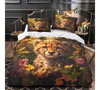 TBZXEEWOE Cheetah Cub Quilt Cover 3D Print Luxurious 3PCs Bedding Set Zipper Closure Wild Animal Duvet Cover Extra Soft Durable for Kids Adults Women Girls Teens Youth Teenagers King（220x240cm）