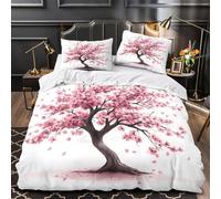 TBZXEEWOE Cherry Blossom Tree Quilt Cover 3D Design Printed Luxurious 3 Pcs Bedding Set Zipper watercolor Duvet Cover Super Soft All Season for Kids Adults Women Teens Youth Girls Double（200x200cm）