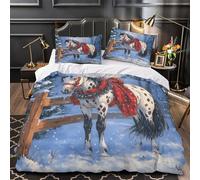 TBZXEEWOE Christmas Horse Duvet Cover 3D Print Super Soft 3 Piece Bed Set Zipper Closure Comforter Cover Durable Anti-allergic for Kids Adults Women Teens Youth Teenagers Single（135x200cm）