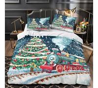 TBZXEEWOE Christmas Train Comforter Cover 3D Design Printed Extra Soft 3 Piece Bedding Set Zipper Duvet Cover Hotel Quality Breathable for Kids Teens Adults Women Youth Teenagers Single（135x200cm）