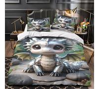 TBZXEEWOE Cute Dragon Figurine Quilt Cover 3D Design Printed Hypoallergenic 3 Pcs Bedding Set Zipper Duvet Cover Super Soft Anti-allergic for Kids Girls Boys Adults Women Teens Super king（260x220cm）