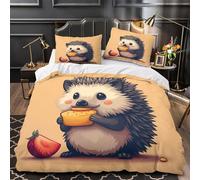 TBZXEEWOE Cute Hedgehog Eating Comforter Cover 3D Design Printed Luxury 3 Piece Bedding Set Zipper Quilt Cover Super Soft All Season for Kids Teens Adults Women Youth Teenagers King（220x240cm）