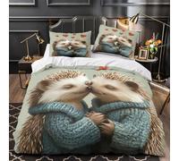 TBZXEEWOE Cute Hedgehogs Comforter Cover 3D Print Wrinkle-Resistant 3PCs Bed Linen Hidden Zipper Quilt Cover Extra Soft Washable for Teens Youth Adults Women Kids Boys Super king（260x220cm）