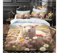 TBZXEEWOE Cute Lamb in Field Duvet Cover 3D Design Printed Machine Washable 3 Pieces Bedding Set Zipper Quilt Cover Hotel Quality All Season for Adults Kids Women Teens Youth King（220x240cm）