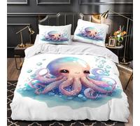 TBZXEEWOE Cute Octopus Comforter Cover 3D Design Printed Luxury 3 Piece Bedding Set Zipper kawaii Cartoon Quilt Cover Super Soft Breathable for Kids Teens Adults Women Youth Teenagers King（220x240cm）