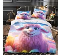 TBZXEEWOE Cute Pink Lamb Quilt Cover 3D Design Printed Luxurious 3 Pcs Bedding Set Zipper Cartoon Fantasy Duvet Cover Super Soft All Season for Kids Adults Women Teens Youth Girls Single（135x200cm）