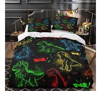 TBZXEEWOE Dinosaur Cartoon Comforter Cover 3D Print Breathable 3PCs Bed Linen Hidden Zipper Neon Glow Duvet Cover Ultra Soft Durable for Teens Youth Adults Women Kids Boys Girls Single（140x200cm）